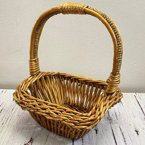 Vintage Woven Wicker Boho Rattan Bread Basket, Pair of Natural Straw Baskets - N